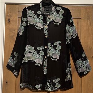 Citron Santa Monica Silk Blend Tunic Blouse Top Womens XS Burnout dark floral